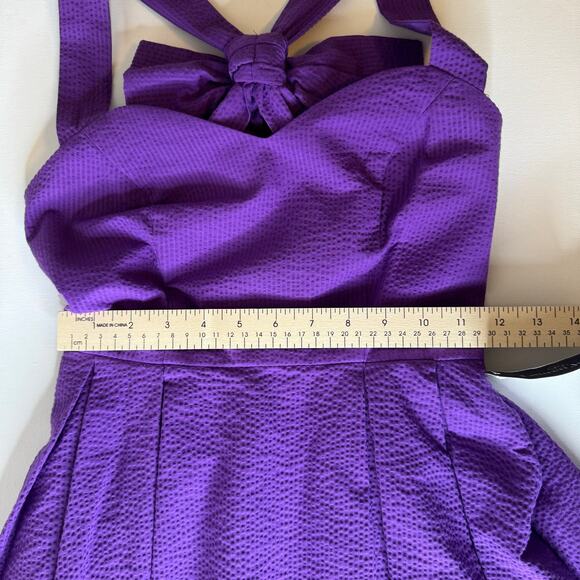 NWT Lauren James Livingston Purple Dress Sz XS TCU Seersucker Preppy Back Bow - Picture 13 of 13